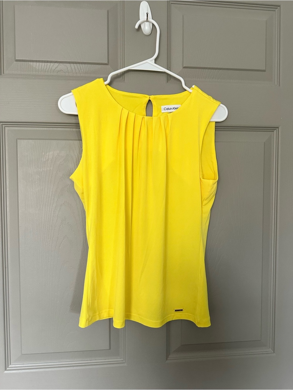 Calvin Klein Bright Yellow Pleated Neck Sleeveless Top